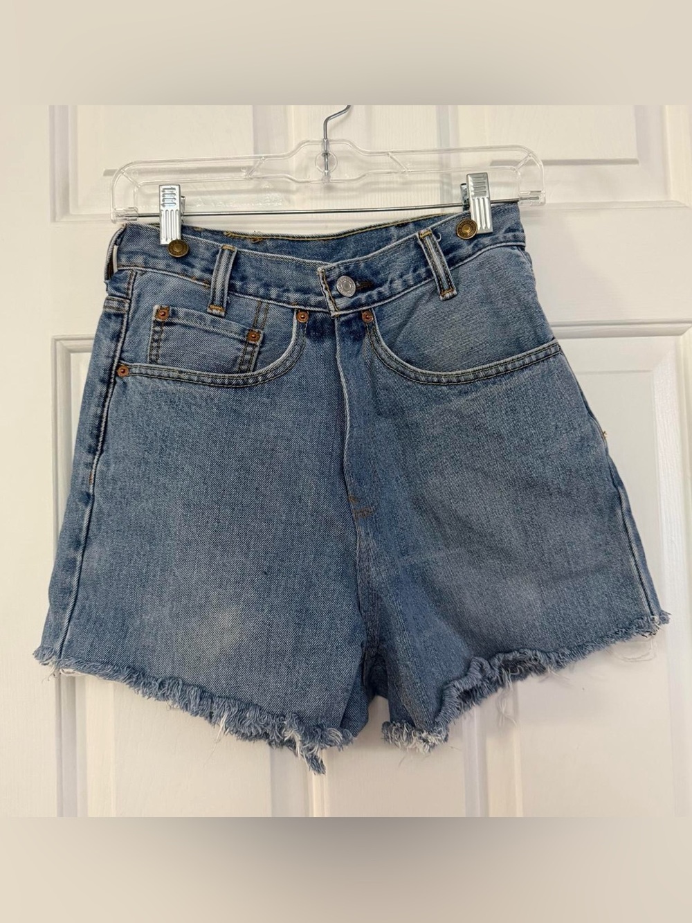 Vintage Upcycled Levi Denim Shorts With Button Embellished Waistband